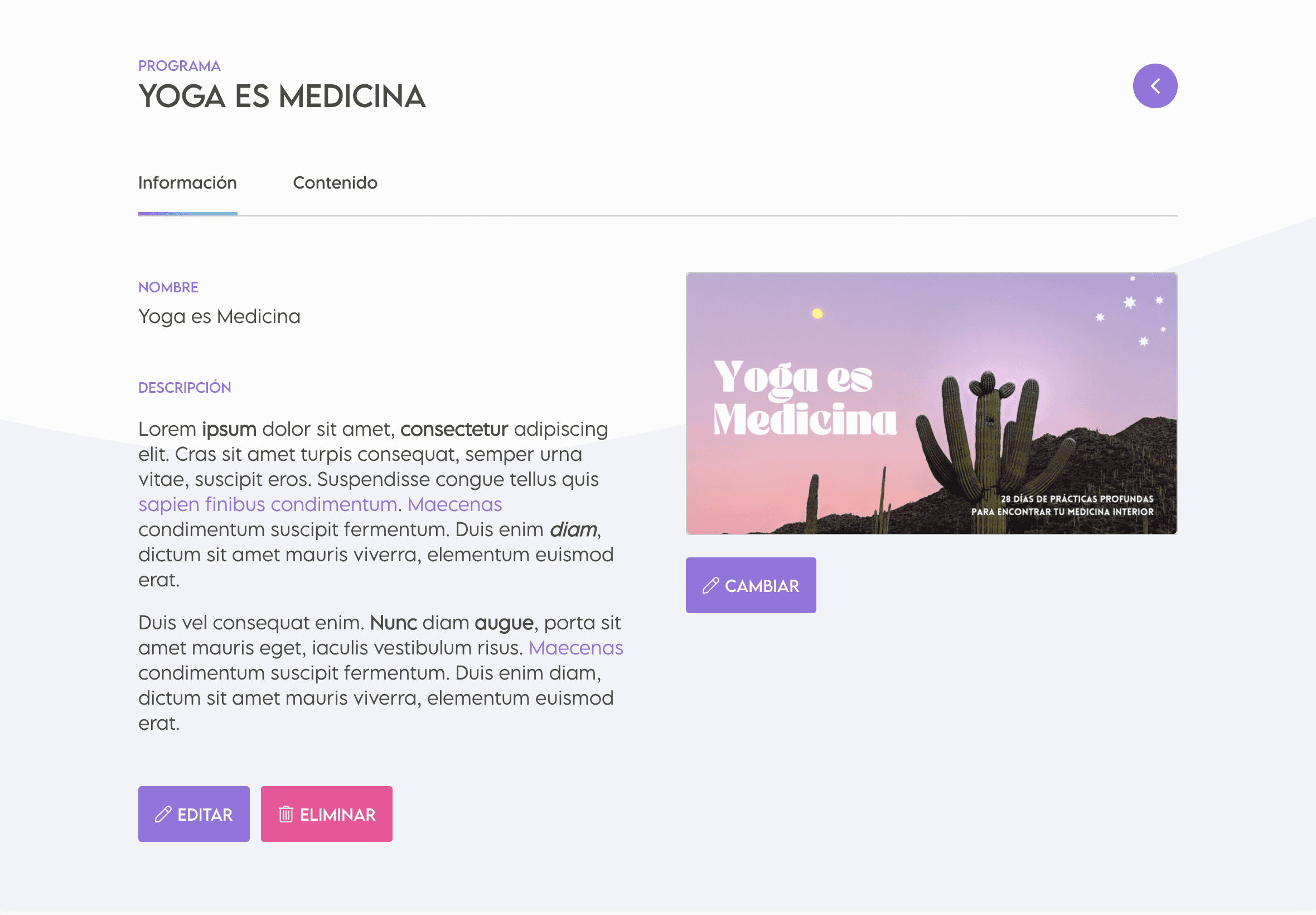 Captura de pantalla de la videoteca de cursos en línea de Tribu Yoga